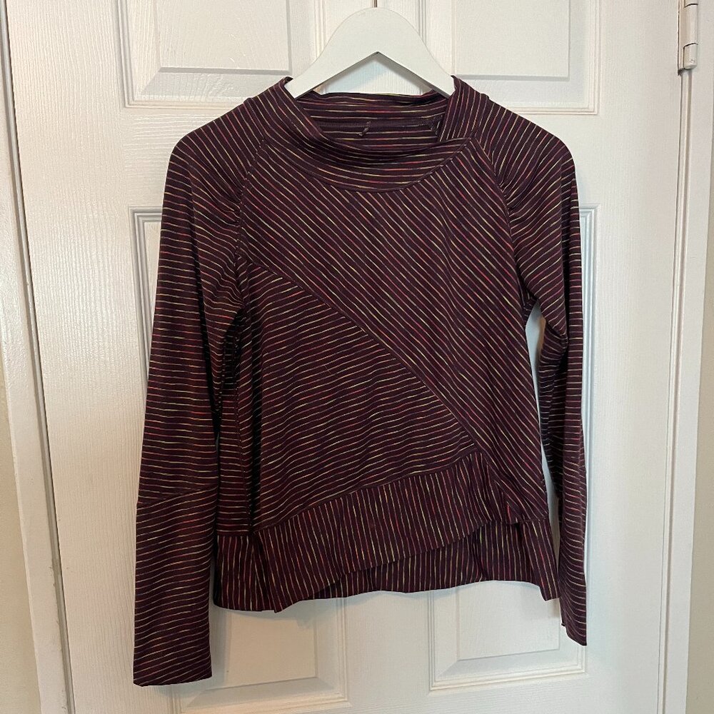 Prana Alicia Small purple striped long sleeve pullover shirt yoga gym EUC